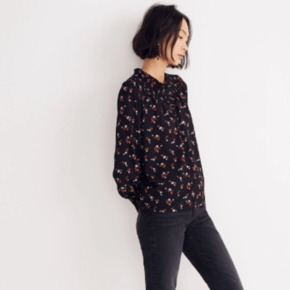 Embroidered Smockneck Top in Tossed Floral